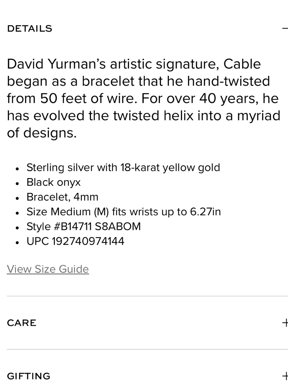 David Yurman Authentic Classic Cable Bracelet | 4mm | Medium | 18k Gold | Onyx - Picture 10 of 10